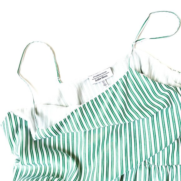 & other stories tiered lightweight dress w/green & white stripe pattern - Picture 2 of 6